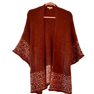 SOLD Easel Marsala Faux Mohair Eyelash Open Cardigan Pockets Size S/M